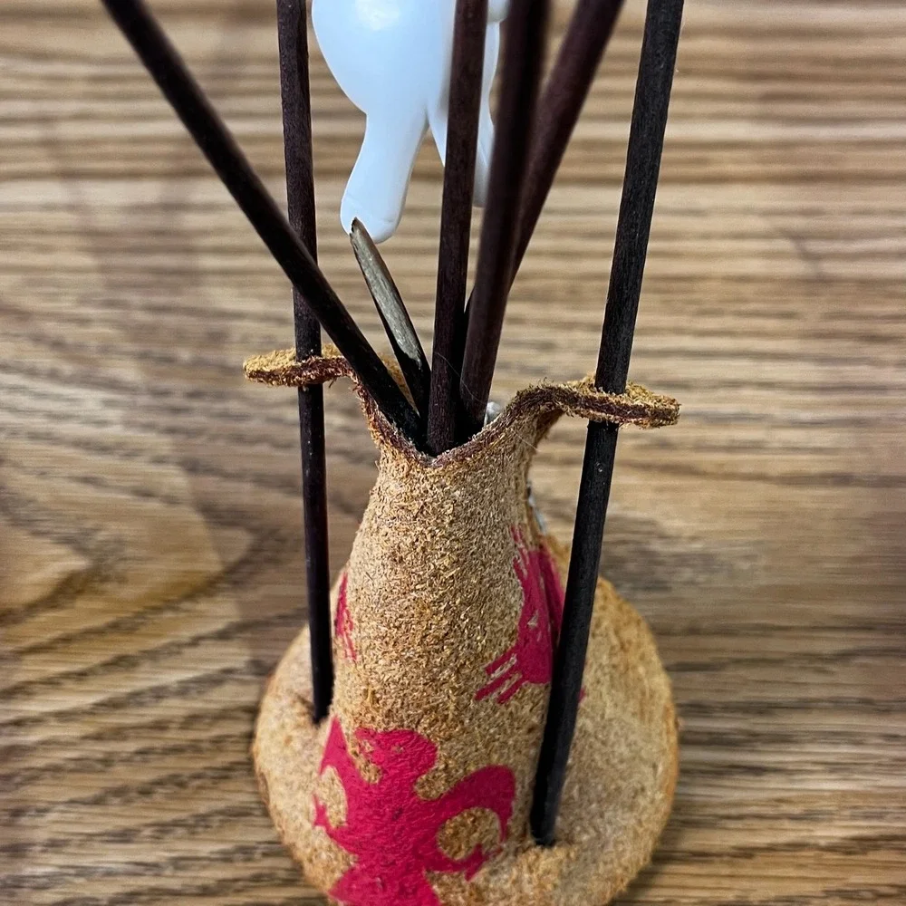Miniature Teepee Incense Holder Rustic Leather Native American‎ Style Decor